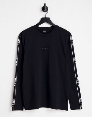BOSS Twrapped long sleeve top with central logo in black