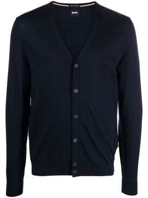 BOSS V-neck virgin-wool cardigan - Blue