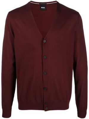 BOSS V-neck virgin-wool cardigan - Red