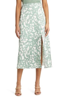 BOSS Veconty Floral Side Slit Midi Skirt in Cool Green Fantasy
