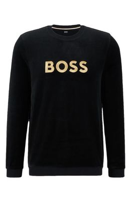 BOSS Velour Crewneck Sweatshirt in Black