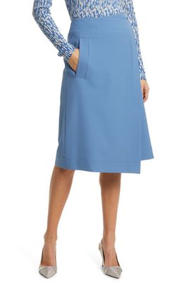 BOSS Vollemo Wrap Front A-Line Midi Skirt in Mountain Blue