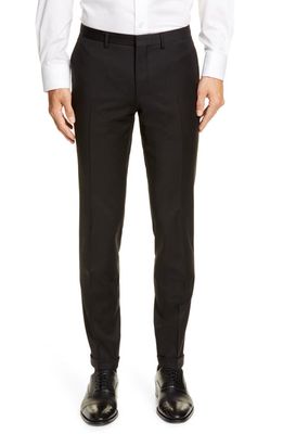 BOSS Wave Flat Front Solid Wool Trousers in Black