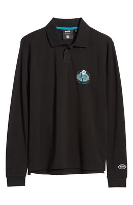 BOSS x NFL Patlong Long Sleeve Piqué Polo in Miami Dolphins Black