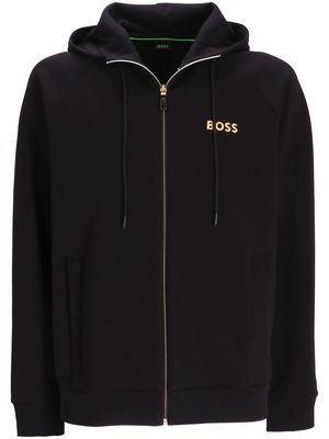 BOSS zip-up logo print hoodie - Black
