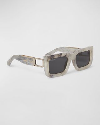 Boston Cut-Out Logo Acetate & Metal Alloy Rectangle Sunglasses