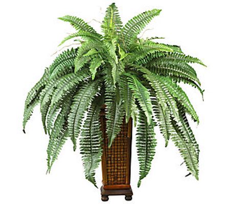 Boston Fern in Wood Vase Silk Plant by Nearly N atural