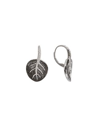 Botanical Leaf Earrings in Silver with Diamonds
