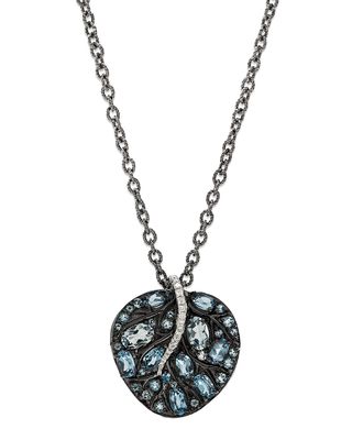 Botanical Leaf Pendant Necklace with Blue Topaz & Diamonds