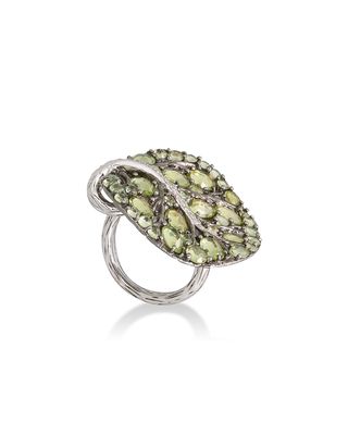 Botanical Leaf Peridot Ring with Diamonds, Size 7