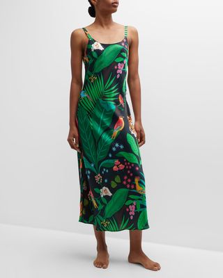 Botanical-Print Scoop-Neck Maxi Dress