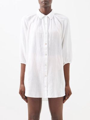 Boteh - La Ponche Gathered Linen And Cotton-voile Shirt - Womens - White