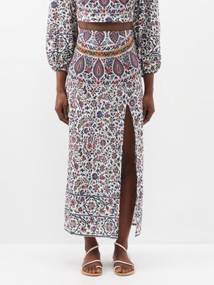 Boteh - Verbena Printed Cotton-linen Skirt - Womens - White Multi