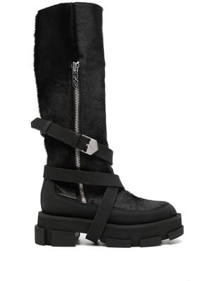 Both buckle-strap knee length boots - Black