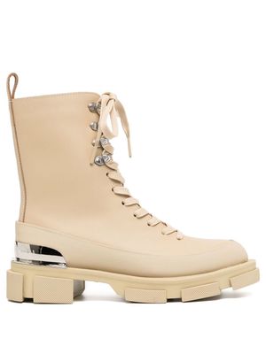 Both tonal lace-up leather ankle boots - Brown