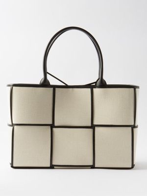 Bottega Veneta - Arco Medium Leather-trimmed Canvas Tote Bag - Womens - White Black