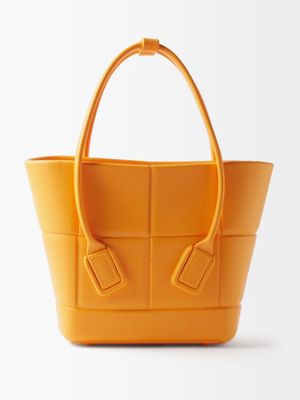 Bottega Veneta - Arco Small Intrecciato-effect Rubber Tote Bag - Womens - Orange