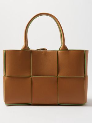 Bottega Veneta - Arco Small Intrecciato-leather Tote Bag - Womens - Tan Multi