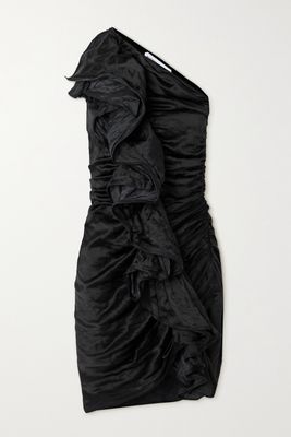 Bottega Veneta - Asymmetric One-shoulder Ruffled Taffeta Mini Dress - Black