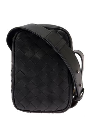 Bottega Veneta Black Intrecciato Zipped Phone Pouch In Leather