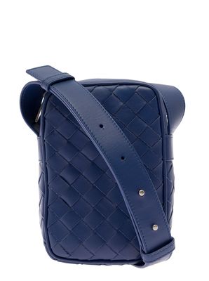 Bottega Veneta Blue Intrecciato Zipped Phone Pouch In Leather