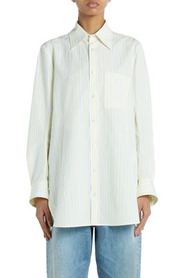 Bottega Veneta Bold Stripe Cotton & Linen Button-Up Shirt in 7114 Camomile/Light Khaki