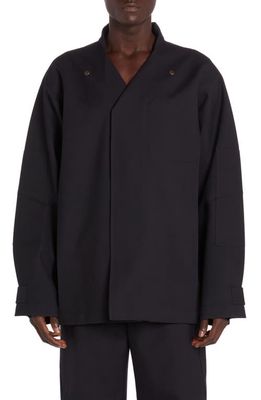 Bottega Veneta Bonded Wool Flannel & Cotton Tech Jacket in 4078 Navy/Black