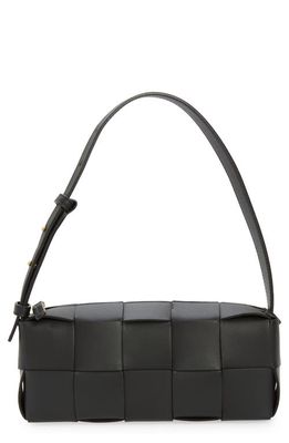Bottega Veneta Brick Intrecciato Leather Shoulder Bag in Black-Gold