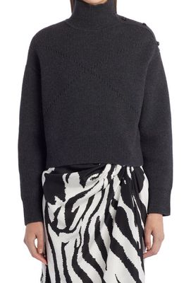 Bottega Veneta Button Shoulder Rib Cashmere Blend Crop Turtleneck Sweater in Slate