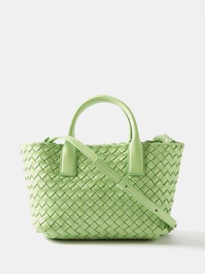Bottega Veneta - Cabat Mini Intrecciato-leather Top-handle Bag - Womens - Light Green