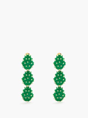 Bottega Veneta - Cactus Enamel & Gold-plated Silver Earrings - Womens - Green Multi