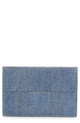 Bottega Veneta Cassette Denim Print Leather Card Case in Blue/Ice