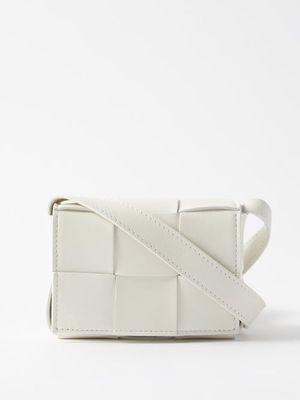 Bottega Veneta - Cassette Mini Intrecciato-leather Cross-body Bag - Womens - White