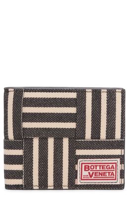 Bottega Veneta Cassette Woven Cotton Bifold Wallet in Navy/White/Silver