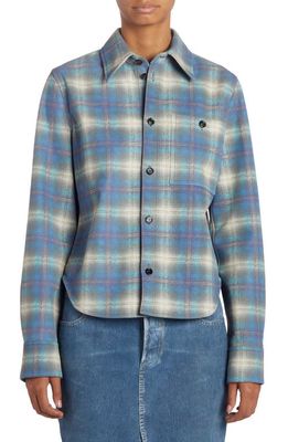 Bottega Veneta Check Leather Button-Up Shirt in 4116 Multi-Light Blue