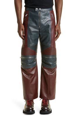 Bottega Veneta Colorblock Leather Biker Pants in Merlot /Graphite