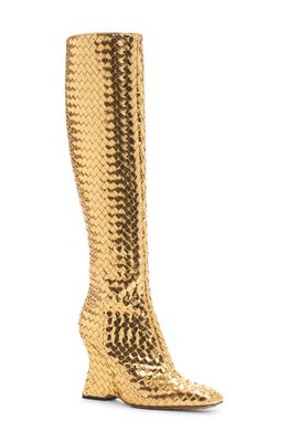 Bottega Veneta Comet Woven Mirror Leather Boot in Gold