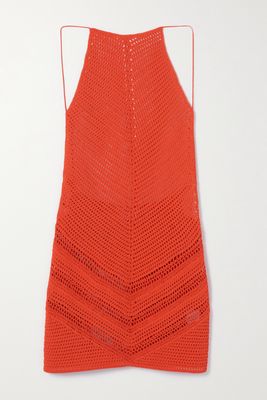 Bottega Veneta - Crocheted Cotton-blend Halterneck Mini Dress - Red