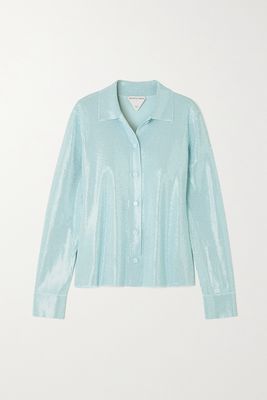 Bottega Veneta - Crystal-embellished Jersey Shirt - Blue