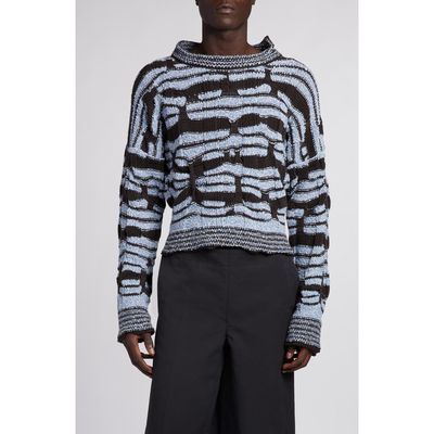 Bottega Veneta Distorted Stripe Cotton & Linen Sweater in Admiral/Fondant