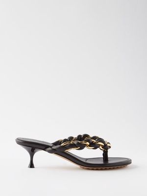 Bottega Veneta - Dot 55 Braided Chain Strap Leather Sandals - Womens - Black