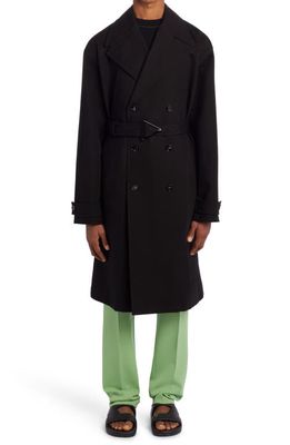 Bottega Veneta Double Breasted Belted Cotton Canvas Trench Coat in Black