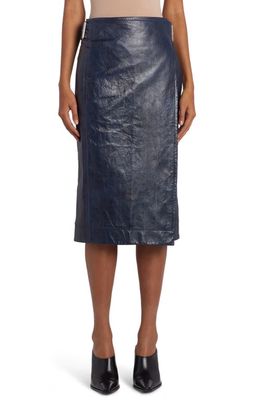 Bottega Veneta Eel Embossed Lambskin Leather Wrap Midi Skirt in 4217 Mistral