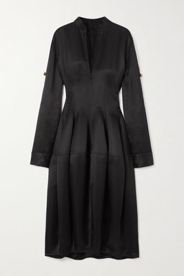 Bottega Veneta - Embellished Paneled Silk-twill Midi Dress - Black