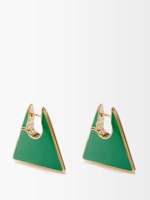 Bottega Veneta - Enamel And 18kt Gold-plated Triangle Earrings - Womens - Green