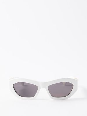 Bottega Veneta Eyewear - Angular Cat-eye Acetate Sunglasses - Womens - White Gold Multi