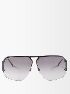 Bottega Veneta Eyewear - Aviator Metal Sunglasses - Mens - Black Grey