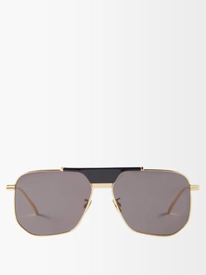 Bottega Veneta Eyewear - Aviator Metal Sunglasses - Mens - Gold Grey