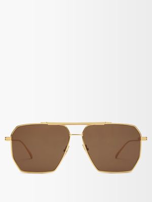 Bottega Veneta Eyewear - Aviator Metal Sunglasses - Womens - Gold