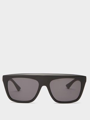 Bottega Veneta Eyewear - Flat-top Acetate Sunglasses - Womens - Black Grey